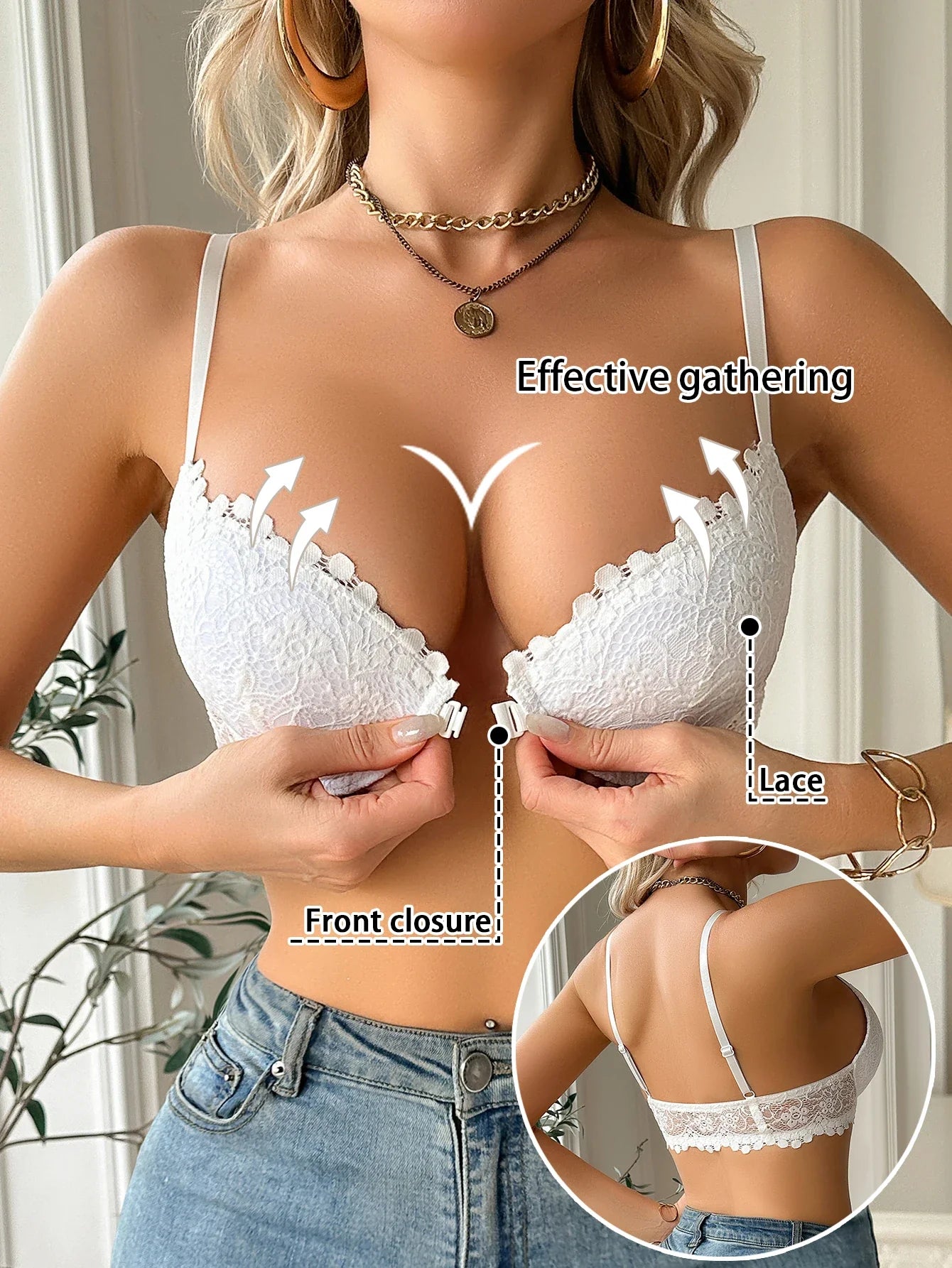 Women's Floral Lace Front-Closure Push-Up Bra