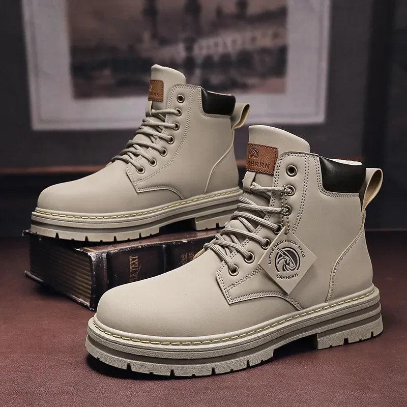 High Top Boots Men's Leather Shoes Fashion Motorcycle Ankle Boots for Men Winter Boots Man Shoes Lace-Up Botas Hombre - Dazzling Beauty Solution