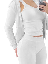 Women's Luxe Velvet 3-Piece Set - Hooded Sweatshirt, Vest & Pants