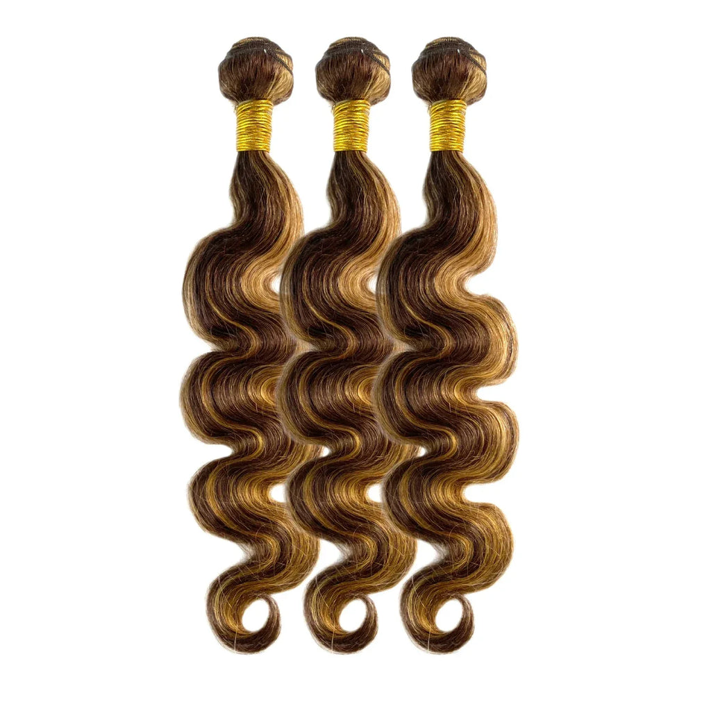 P4/27 Highlight Body Wave Bundles | 18–22 Inch Ombre Brown Human Hair | 100% Brazilian Remy Bundles | Dazzling Beauty Solution - Dazzling Beauty Solution