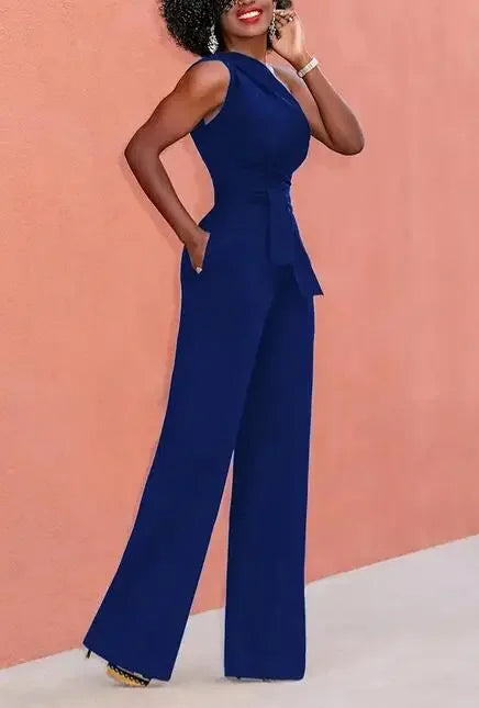 Women's 2-Piece Crop Top & Pants Set - Skew Collar Belted Outfit