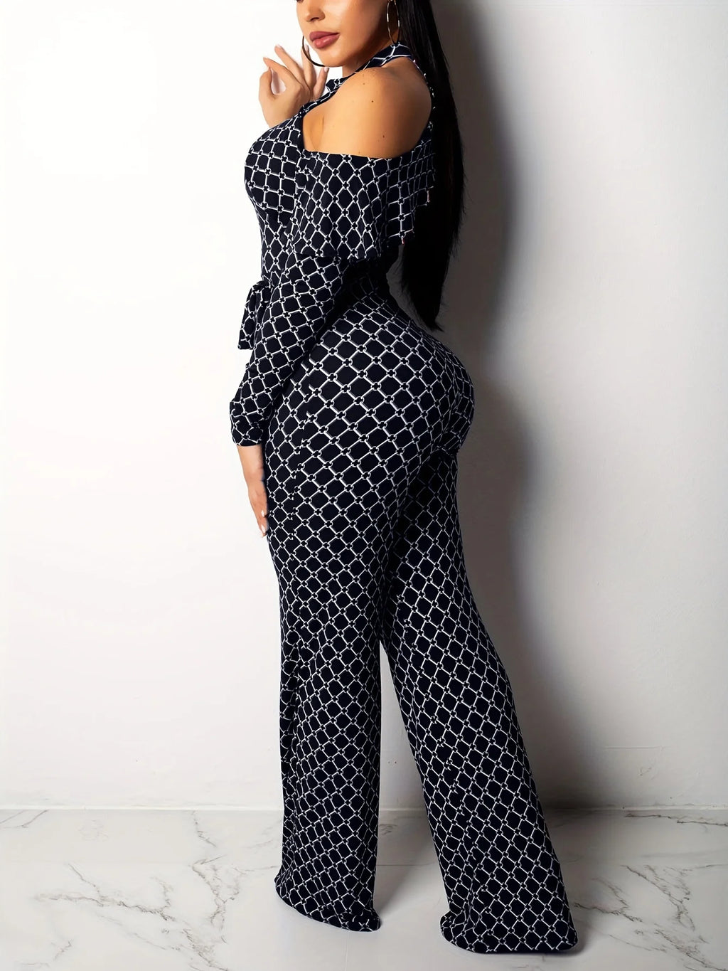 Women's Plaid Off-Shoulder Jumpsuit - Belted Wide Leg Romper