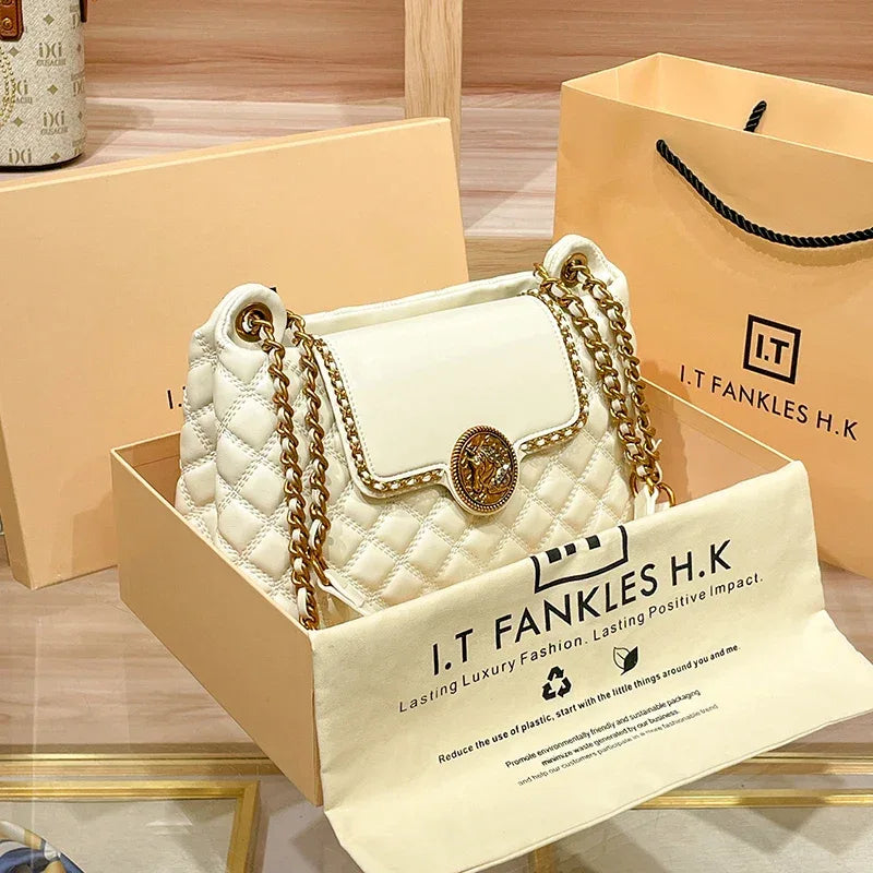 2025 Luxe Chain Shoulder Bag – Genuine Leather - Dazzling Beauty Solution