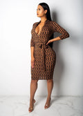 Women's Geometric Forest Print Maxi Dress - Deep V-Neck Vintage Gown