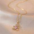 Sparkling Zircon Bear Pendant Necklace – Titanium Steel Lock Bone Chain for Women - Dazzling Beauty Solution
