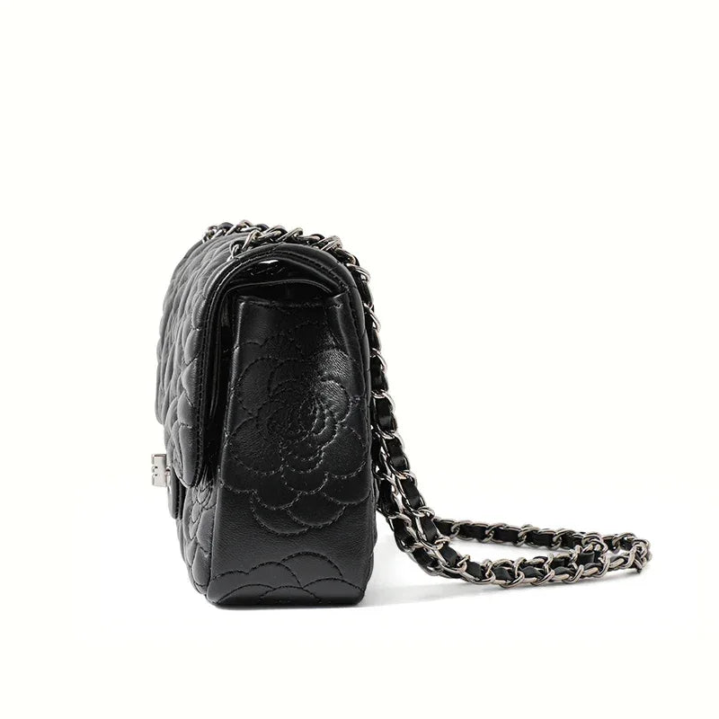 Women's Leather Camellia Chain Shoulder Messenger Bag - Dazzling Beauty Solution