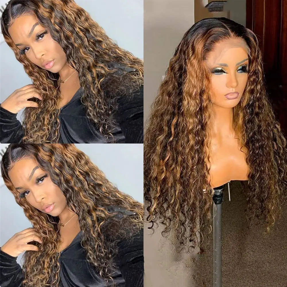 Curly T-Part Lace Front Wig – 13x4x1 Brazilian Human Hair, 180% Density (4 Colors, Middle & Side Part)