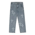 Men’s Loose Fit White Jeans – Y2K Cross Design - Dazzling Beauty Solution