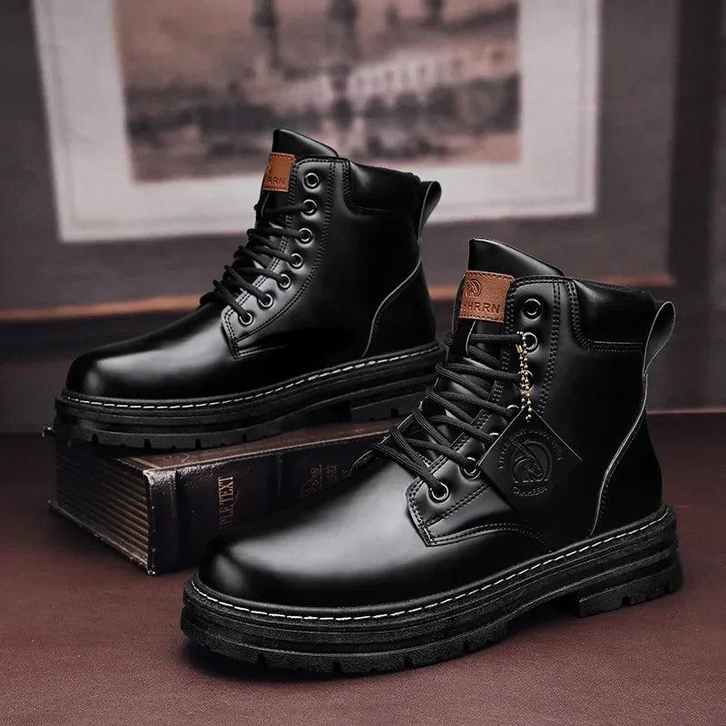 High Top Boots Men's Leather Shoes Fashion Motorcycle Ankle Boots for Men Winter Boots Man Shoes Lace-Up Botas Hombre - Dazzling Beauty Solution