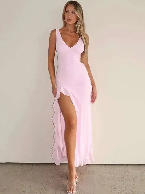 Avrilyaan Ruffle High Split Sexy Dress Elegant Backless Summer Evening Dress 2025 Long Party Midi Vestidos | Dazzling Beauty Solution - Dazzling Beauty Solution