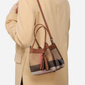 Aidrani Women's Plaid Canvas Cowhide Small Handbag Caramel - Dazzling Beauty Solution