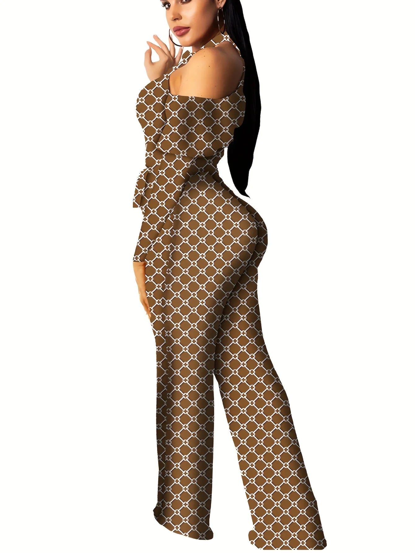 Women's Plaid Off-Shoulder Jumpsuit - Belted Wide Leg Romper