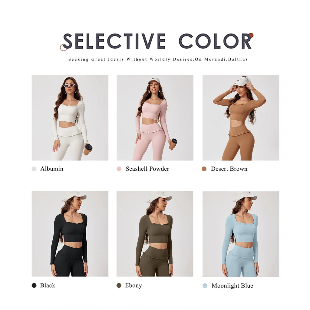 Women's 2-Piece Gym & Yoga Set | Quick-Dry Long Sleeve Top + Leggings | 6 Colors | S–XL