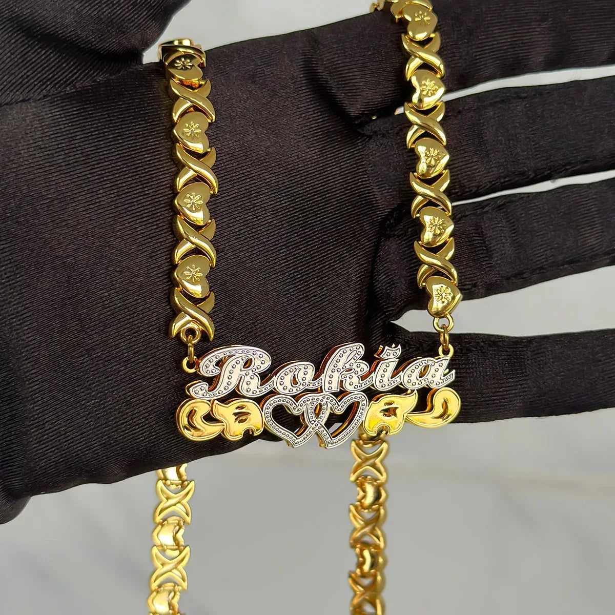 Personalized 3D Nameplate Pendant Necklace Two-Tone Stainless Steel - Dazzling Beauty Solution