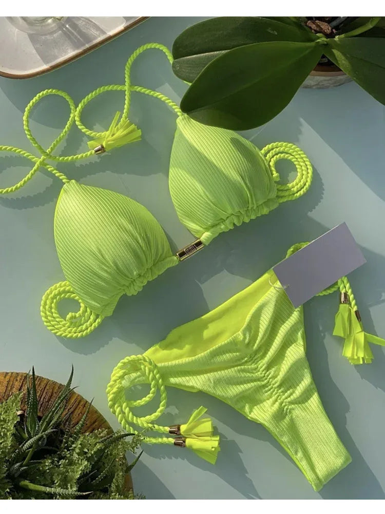 Multicolor backless triangle bikini swimsuit - Dazzling Beauty Solution