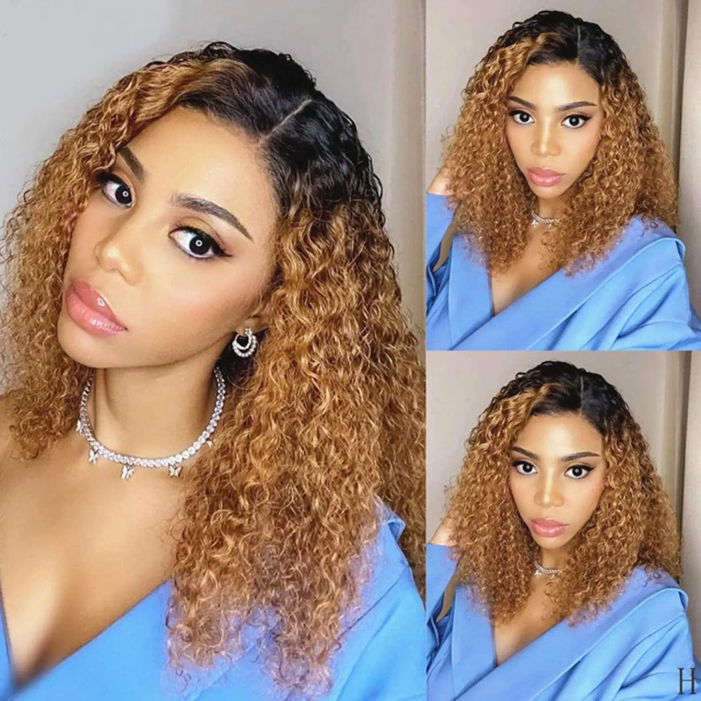 Curly T-Part Lace Front Wig – 13x4x1 Brazilian Human Hair, 180% Density (4 Colors, Middle & Side Part)