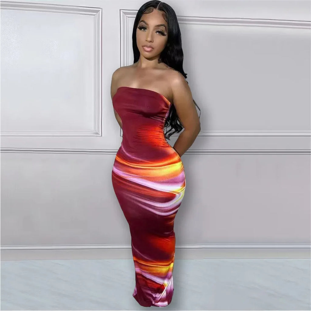 Echoine Tie-Dye Strapless Bodycon Long Dress | Sexy Summer Party & Evening Dress for Women | Dazzling Beauty Solution - Dazzling Beauty Solution