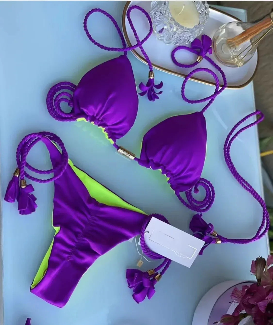 Multicolor backless triangle bikini swimsuit - Dazzling Beauty Solution