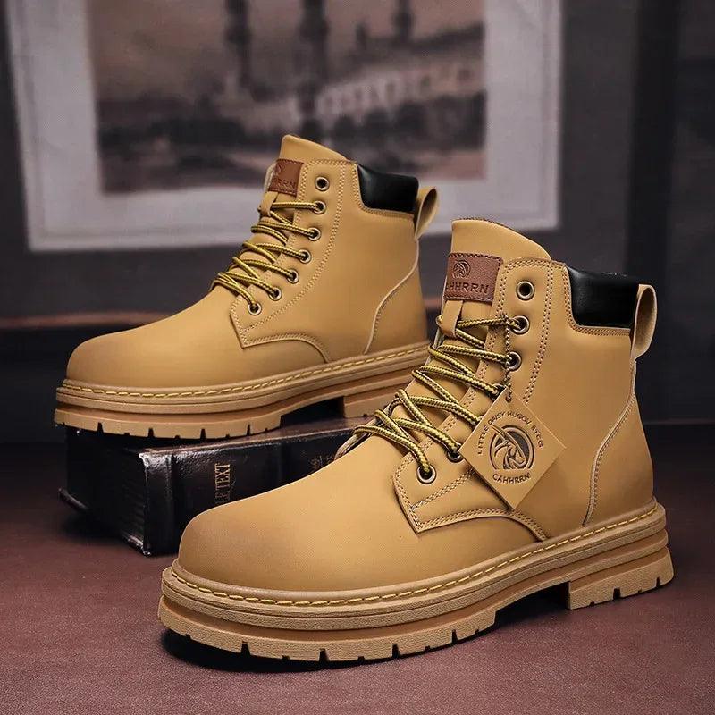 High Top Boots Men's Leather Shoes Fashion Motorcycle Ankle Boots for Men Winter Boots Man Shoes Lace-Up Botas Hombre - Dazzling Beauty Solution