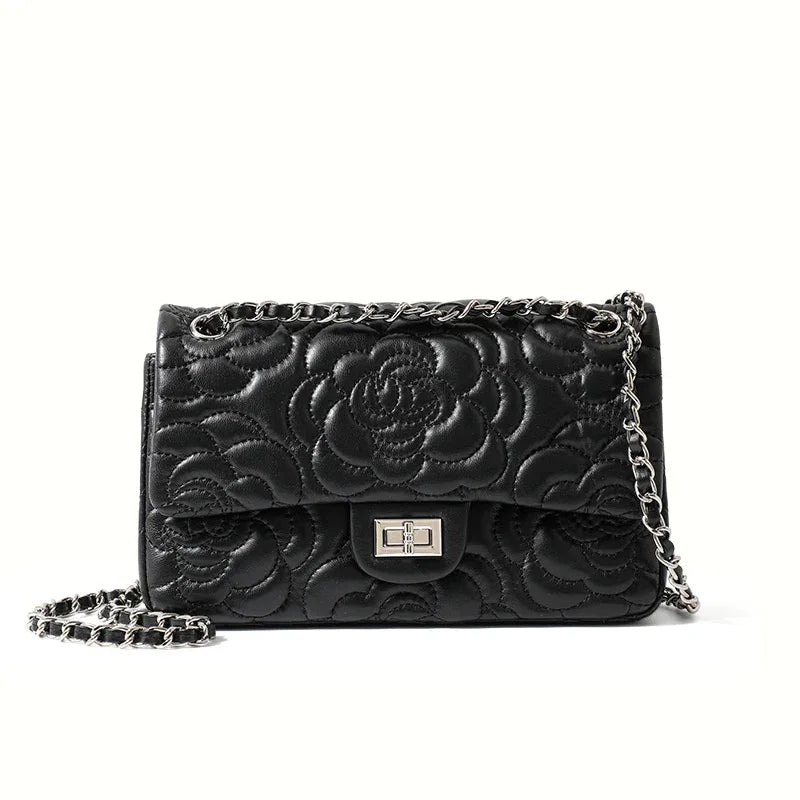 Women's Leather Camellia Chain Shoulder Messenger Bag - Dazzling Beauty Solution