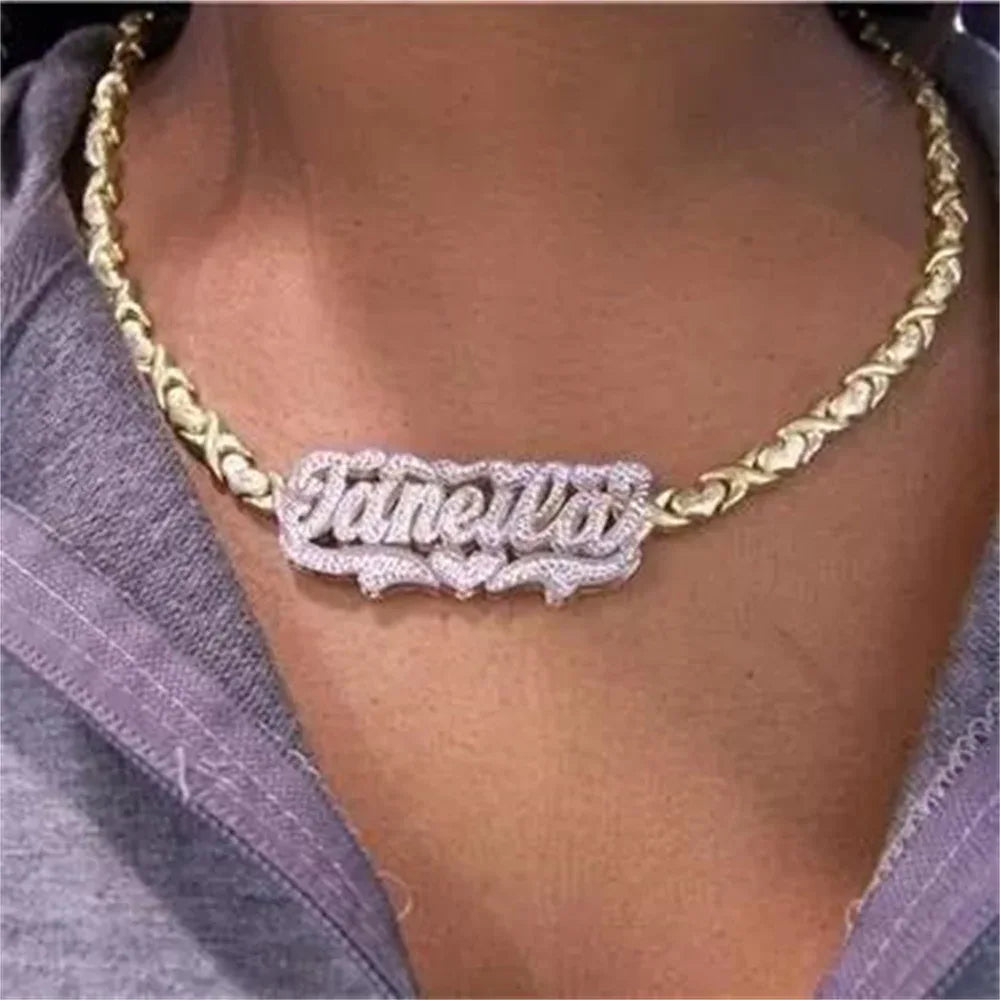 Personalized 3D Nameplate Pendant Necklace Two-Tone Stainless Steel - Dazzling Beauty Solution
