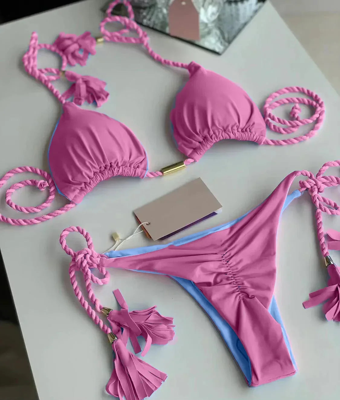 Multicolor backless triangle bikini swimsuit - Dazzling Beauty Solution