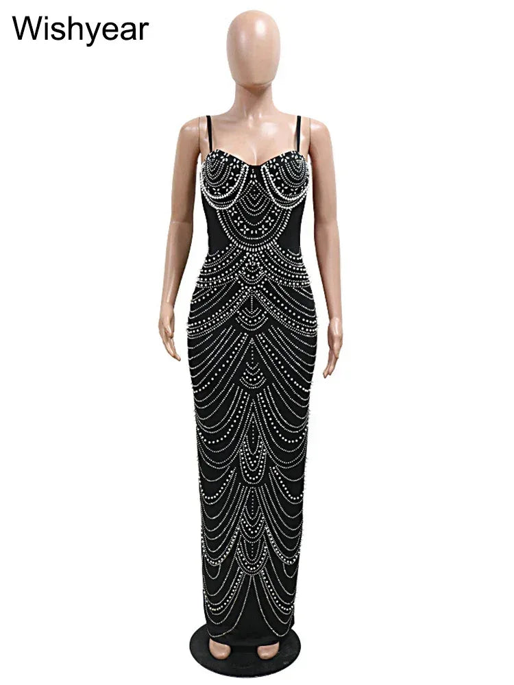 Rhinestone & Pearl Formal Evening Gown – Brown & Black - Dazzling Beauty Solution