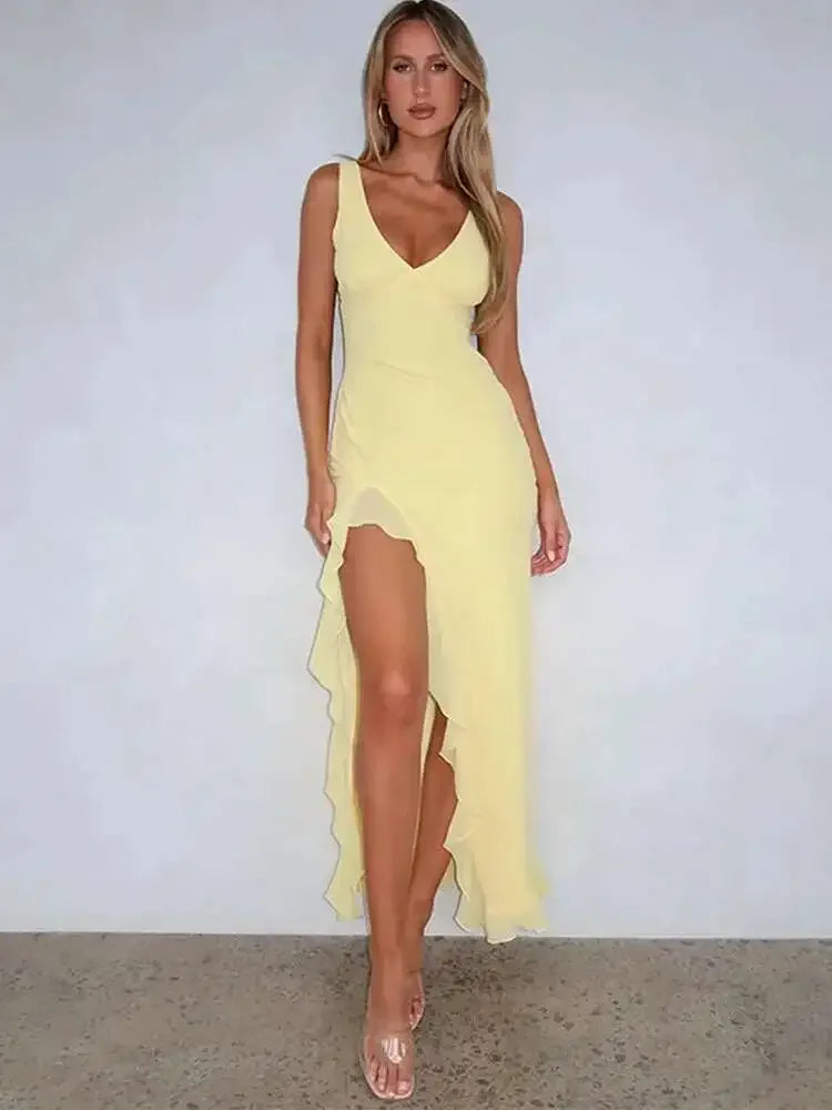 Avrilyaan Ruffle High Split Sexy Dress Elegant Backless Summer Evening Dress 2025 Long Party Midi Vestidos | Dazzling Beauty Solution - Dazzling Beauty Solution