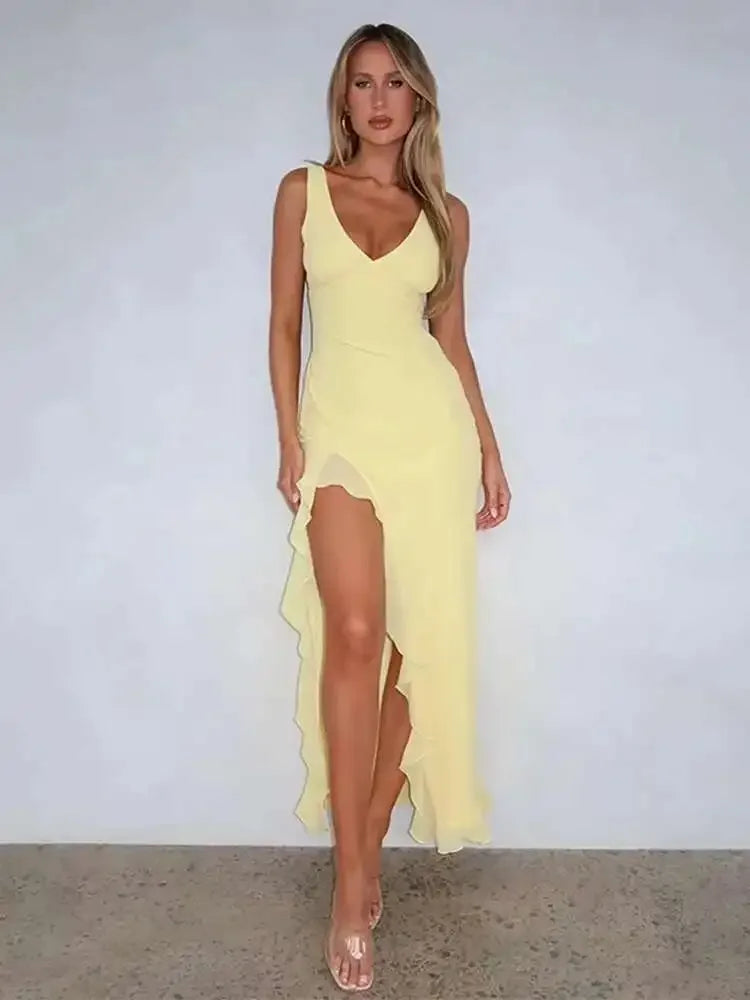 Avrilyaan Ruffle High Split Sexy Dress Elegant Backless Summer Evening Dress 2025 Long Party Midi Vestidos | Dazzling Beauty Solution - Dazzling Beauty Solution