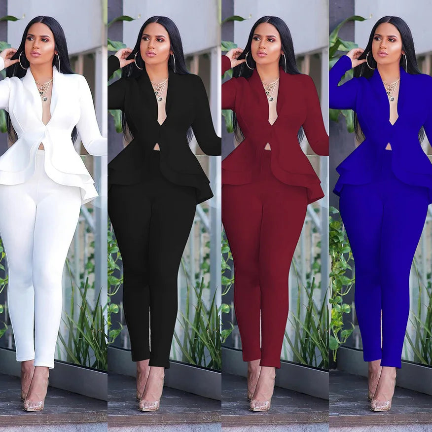 Women's Boss Blazer & Pants Suit - Professional 2-Piece Office Set