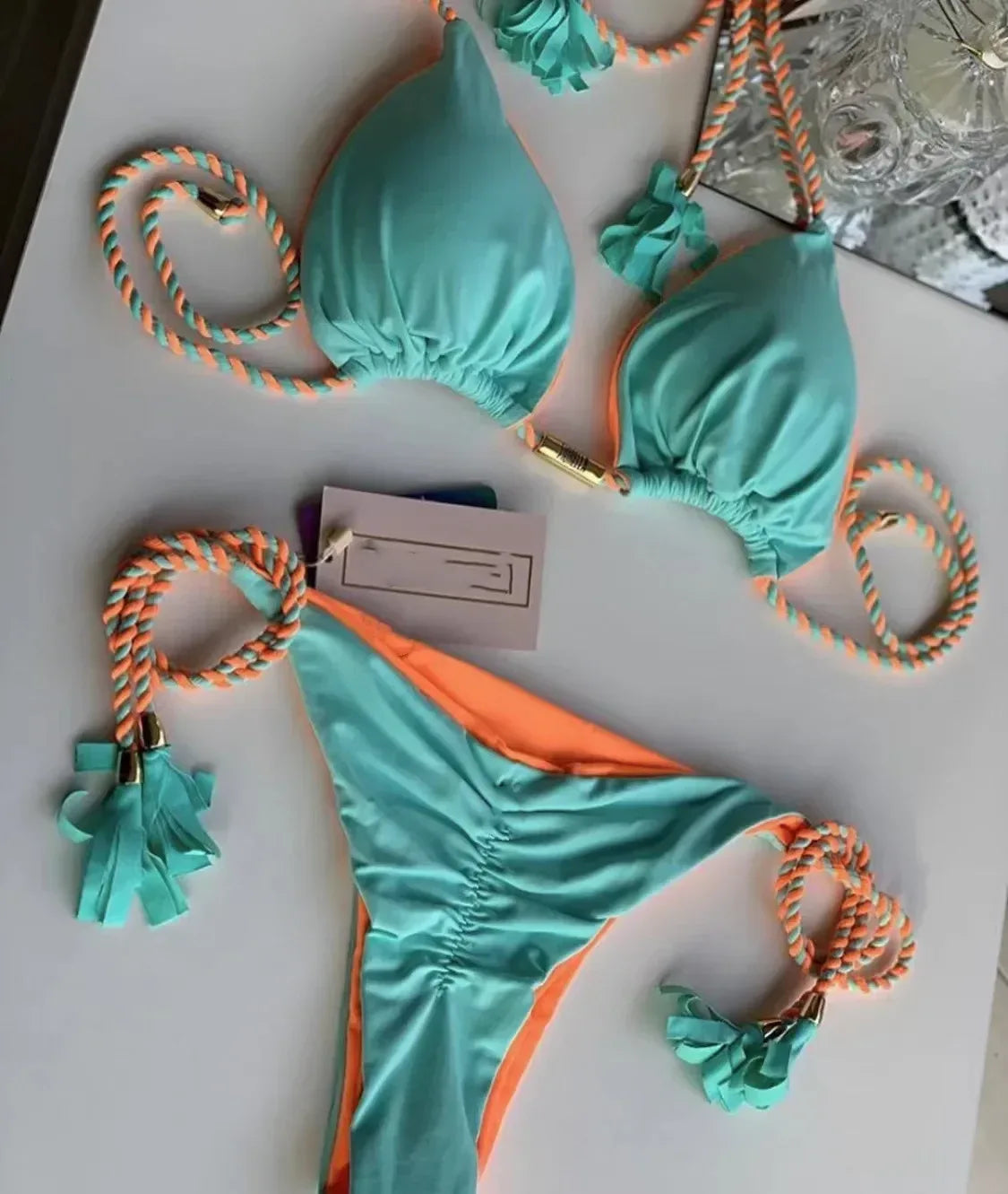 Multicolor backless triangle bikini swimsuit - Dazzling Beauty Solution