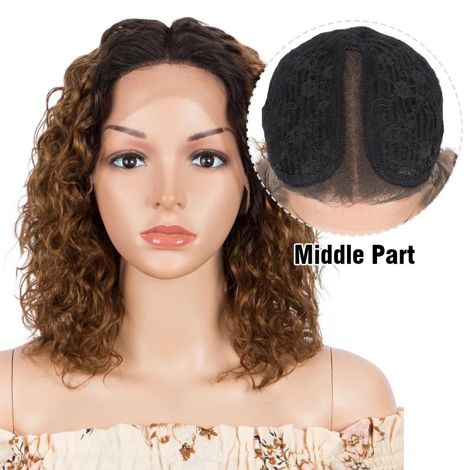 Curly T-Part Lace Front Wig – 13x4x1 Brazilian Human Hair, 180% Density (4 Colors, Middle & Side Part)