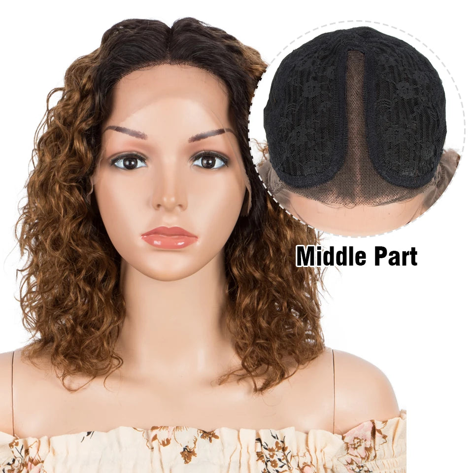 Curly T-Part Lace Front Wig – 13x4x1 Brazilian Human Hair, 180% Density (4 Colors, Middle & Side Part)