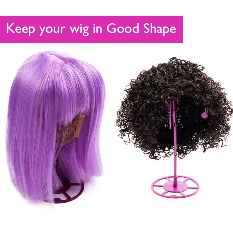 Nunify Plastic Wig Stand Portable Wig Head Stand Black Pink Wig Hang Holder Stand Durable Hair Display Tools Wig Accessories - Dazzling Beauty Solution