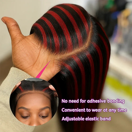 200% Upgraded 1B/99J Black With Red Bone Straight 5x5 Highlight Wig Human Hair Brazilian Burgundy Colored Glueless Wig For Women - Dazzling Beauty Solution