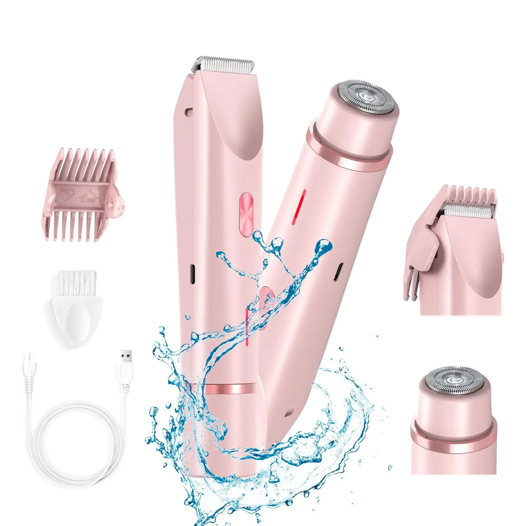 2-in-1 Rechargeable Women’s Electric Shaver – Bikini & Facial Trimmer, Wet/Dry, Low Noise (Type-C, Portable) - Dazzling Beauty Solution