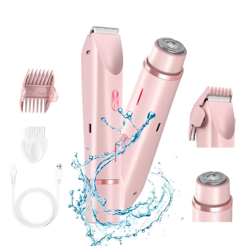 2-in-1 Rechargeable Women’s Electric Shaver – Bikini & Facial Trimmer, Wet/Dry, Low Noise (Type-C, Portable) - Dazzling Beauty Solution
