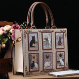 Vintage Luxury Embroidery Cat Tote Bag | Large Capacity Designer Handbag | Beige & Black