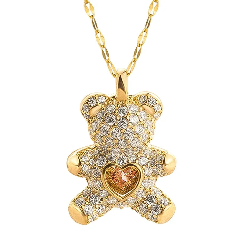 Lovely Bear Pendant Necklace – Golden Titanium Stainless Steel Jewelry for Women - Dazzling Beauty Solution