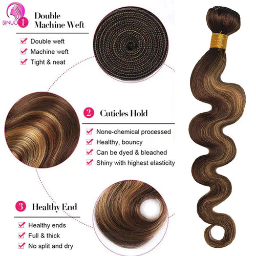 30–32 Inch Highlight Body Wave Bundles P4/27 Honey Brown | 100% Brazilian Human Hair | Dazzling Beauty Solution - Dazzling Beauty Solution
