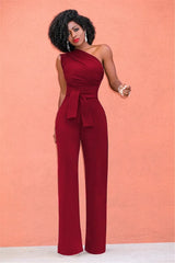 Women's 2-Piece Crop Top & Pants Set - Skew Collar Belted Outfit