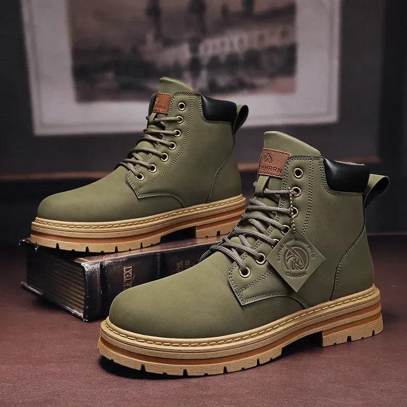 High Top Boots Men's Leather Shoes Fashion Motorcycle Ankle Boots for Men Winter Boots Man Shoes Lace-Up Botas Hombre - Dazzling Beauty Solution