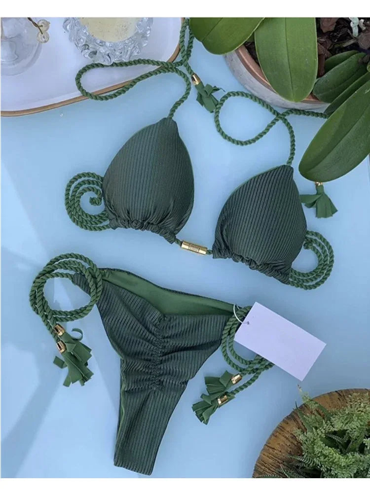 Multicolor backless triangle bikini swimsuit - Dazzling Beauty Solution