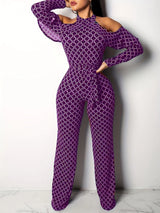 Women's Plaid Off-Shoulder Jumpsuit - Belted Wide Leg Romper
