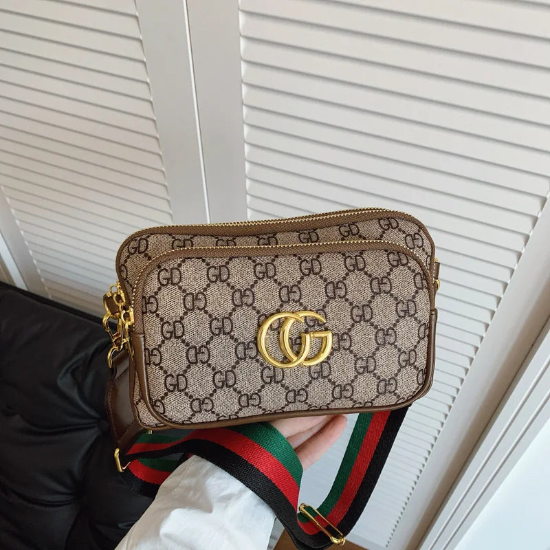 Women's Luxury Crossbody Bag - Vintage Print Multi-Pocket Purse