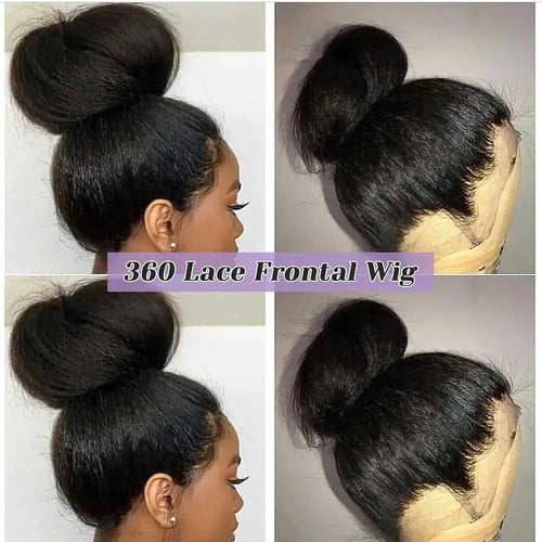 360 Lace Glueless Wig - Kinky Straight Human Hair with Invisible Strap