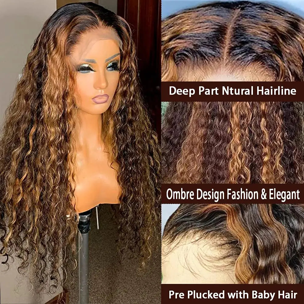 Curly T-Part Lace Front Wig – 13x4x1 Brazilian Human Hair, 180% Density (4 Colors, Middle & Side Part)