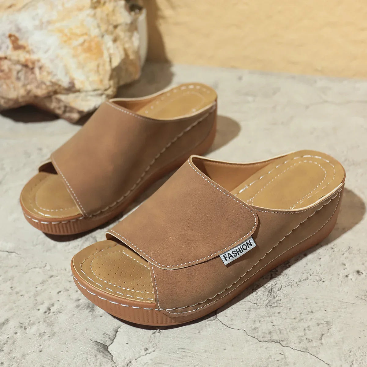 Summer Wedge Slides Slippers Fashion Fish Mouth Thick Bottom Roman Shoes Solid Color Beach Sandals For Women - Dazzling Beauty Solution
