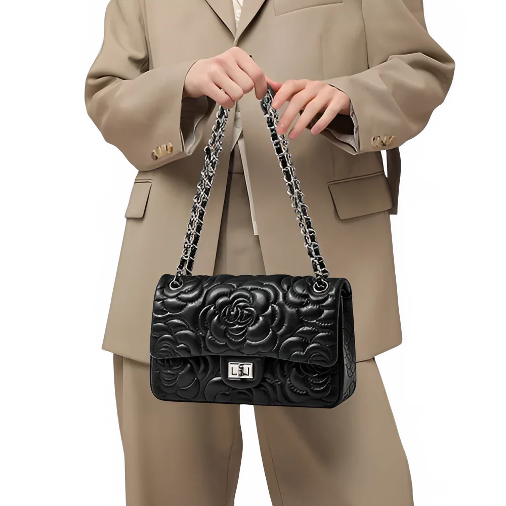 Women's Leather Camellia Chain Shoulder Messenger Bag - Dazzling Beauty Solution