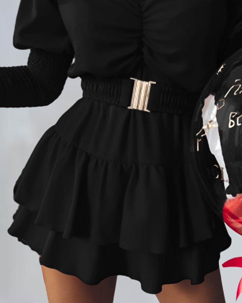 Women’s Smocked Puff Sleeve Dress with Belt - Dazzling Beauty Solution